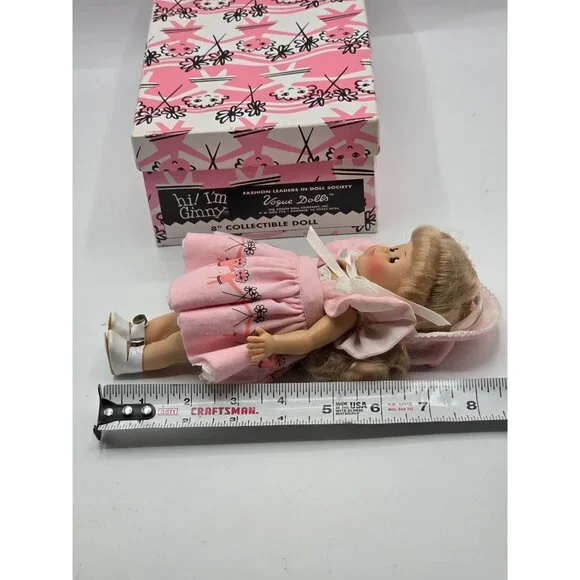 Unique Collectible Ginny Doll 8 Blonde Hair Pink Dress Original Box & Accessori
